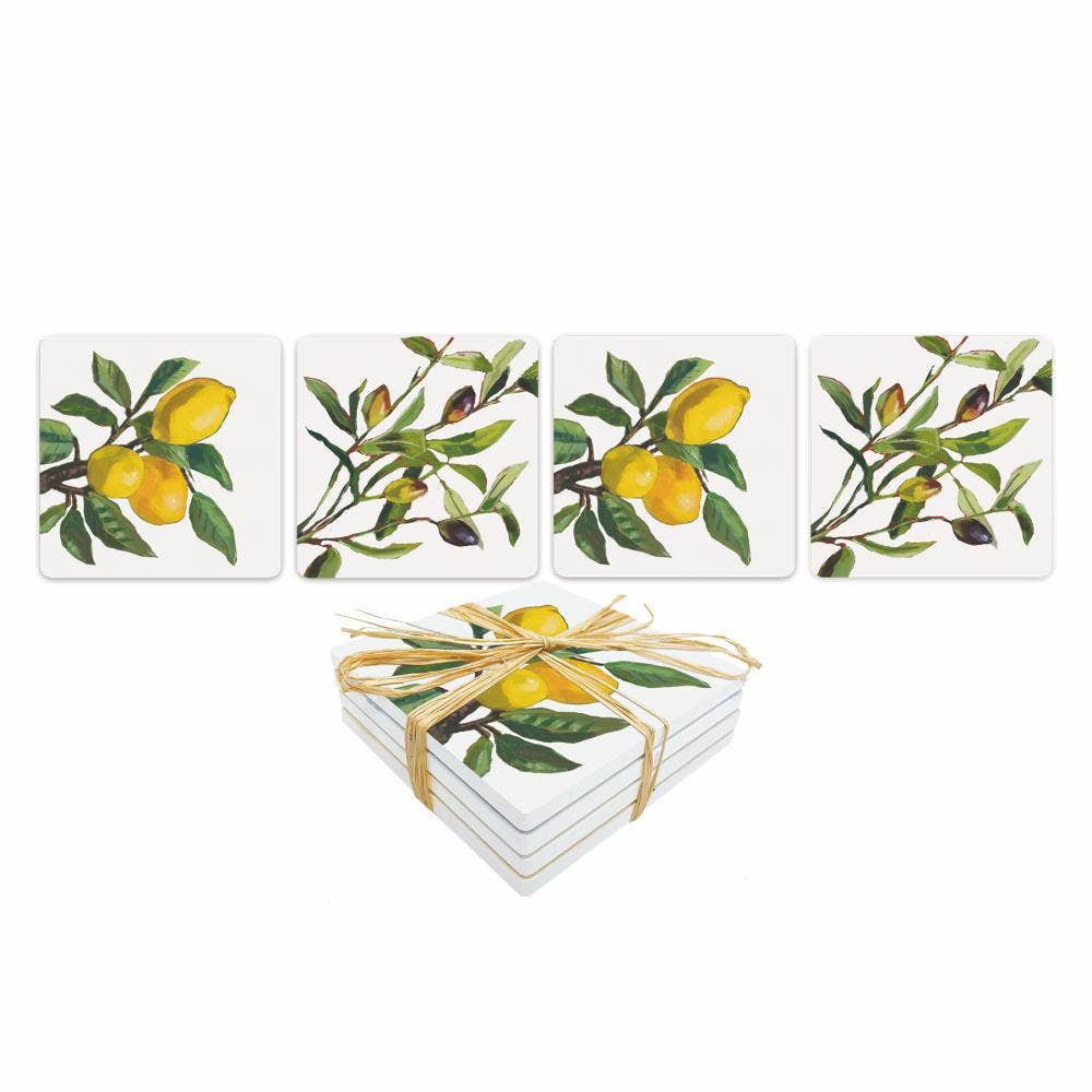 Lemon/Olive Musee Stone Coaster Set – 4 Coasters