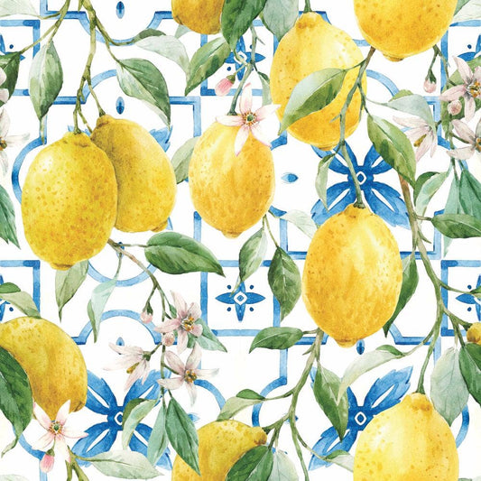 Lemons on Mediterranean Tile Lunch Napkins – 20 Count - Olive Ovation