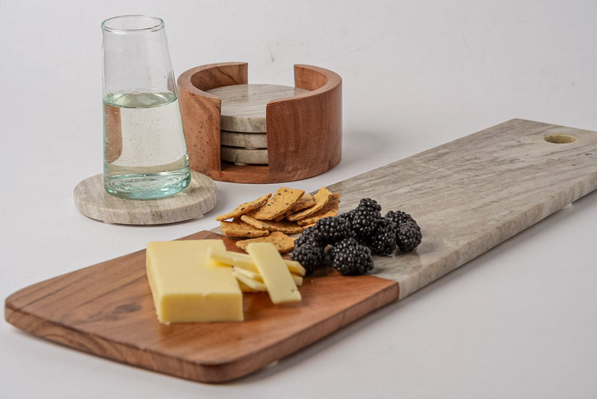 Marble and Acacia Wood Long Charcuterie Board - Olive Ovation