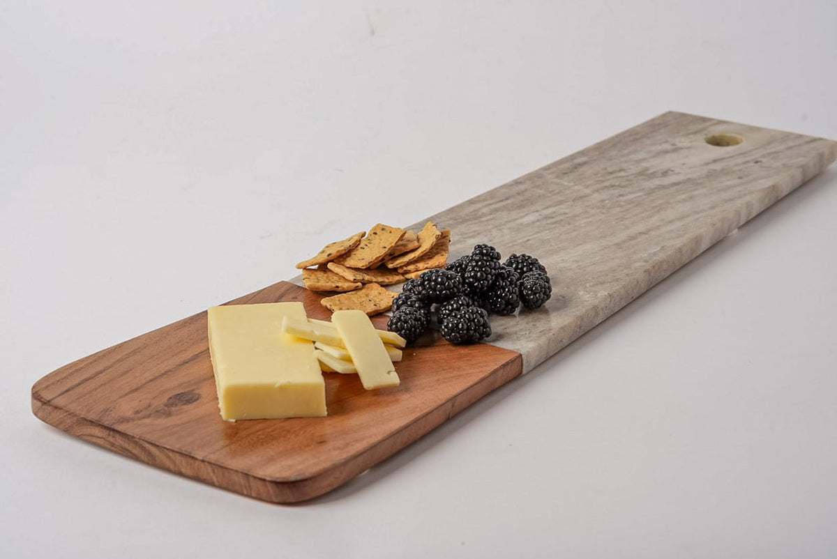 Marble and Acacia Wood Long Charcuterie Board - Olive Ovation
