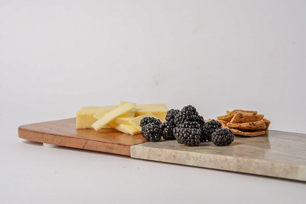 Marble and Acacia Wood Long Charcuterie Board - Olive Ovation